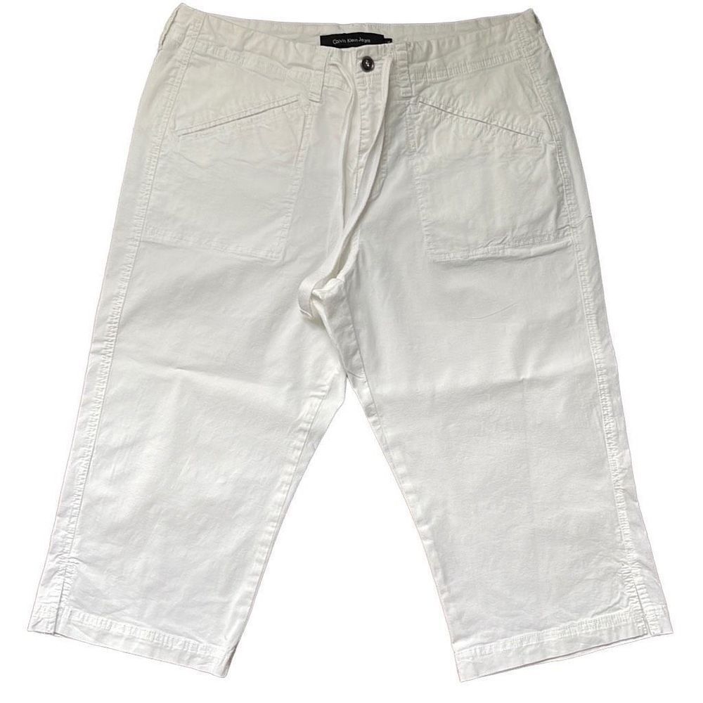 Calvin Klein Jeans Chino Cropped Pants White Tie Waist Pockets Size 12